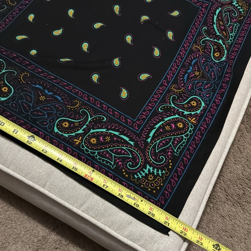 Cotton Bandanna Style Square Scarf-Paisley Black Teal Purple-EUC - Picture 8 of 9